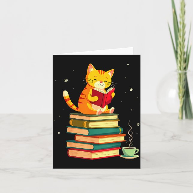 Tarjeta Book Reading Cat Fall Christmas For Men Women Kids (Anverso)