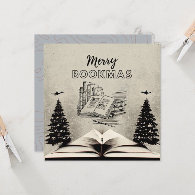 Tarjeta Bookmas de Feliz, Árbol de libros de Navidad de ép (Anverso/Reverso In Situ)