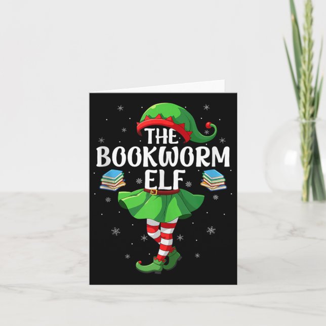 Tarjeta Bookworm Elf Christmas Girls Women Elf Squad Xmas  (Anverso)