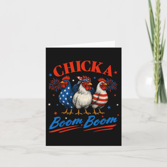 Tarjeta Boom De Chicka Boom Gracioso Pollo Patriótico 4 De (Anverso)