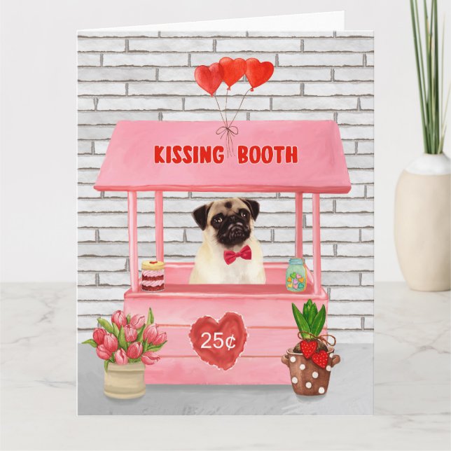 Tarjeta Booth de besos de pug Dog El día de San Valentín (Anverso)