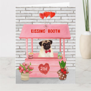 Tarjeta Booth de besos de pug Dog El día de San Valentín