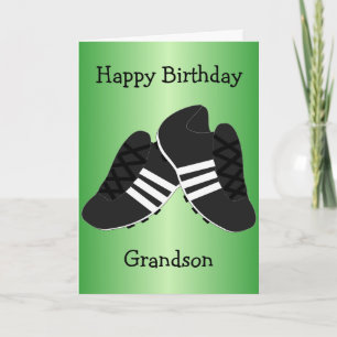 Tarjeta Boots de fútbol cumpleaños de nietos personalizado