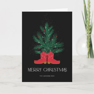 Tarjeta Boots de Vaquero Rojo y Feliz Navidad
