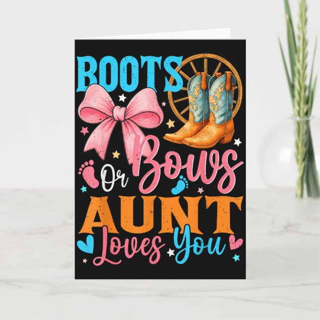 Tarjeta Boots Or Bows Aunt Loves You Gender Reveal Family  (Anverso)