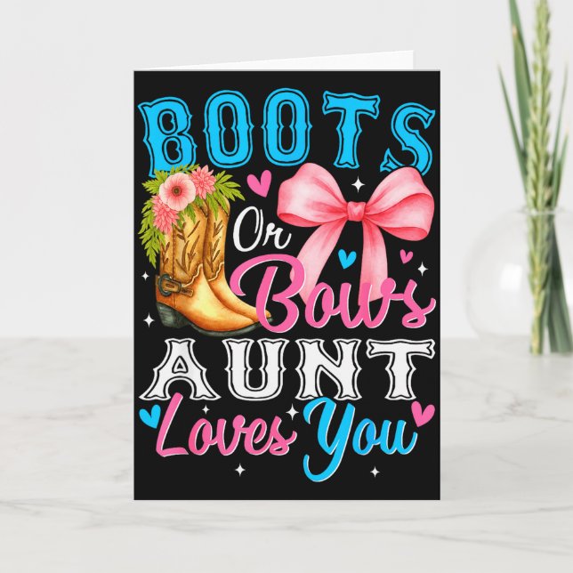 Tarjeta Boots Or Bows Aunt Loves You Gender Reveal Family  (Anverso)