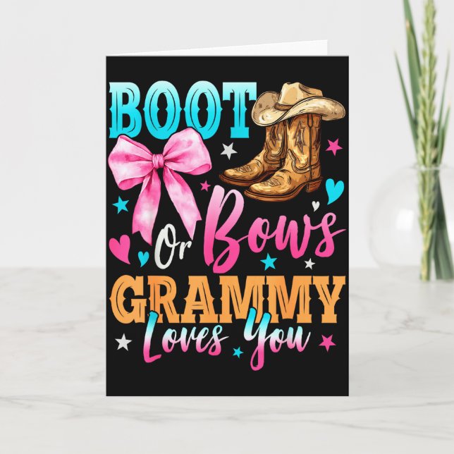 Tarjeta Boots Or Bows Grammy Loves You Gender Reveal Famil (Anverso)
