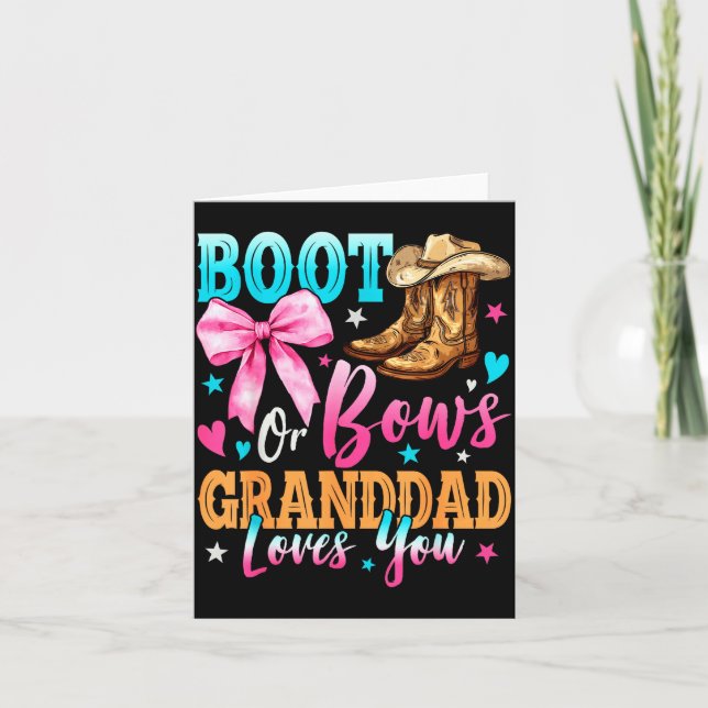 Tarjeta Boots Or Bows Granddad Loves You Gender Reveal Fam (Anverso)