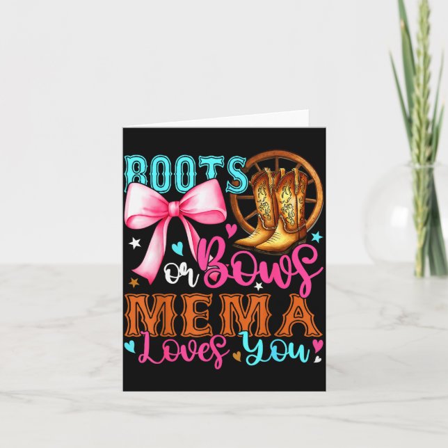 Tarjeta Boots Or Bows Mema Loves You Gender Reveal Party  (Anverso)