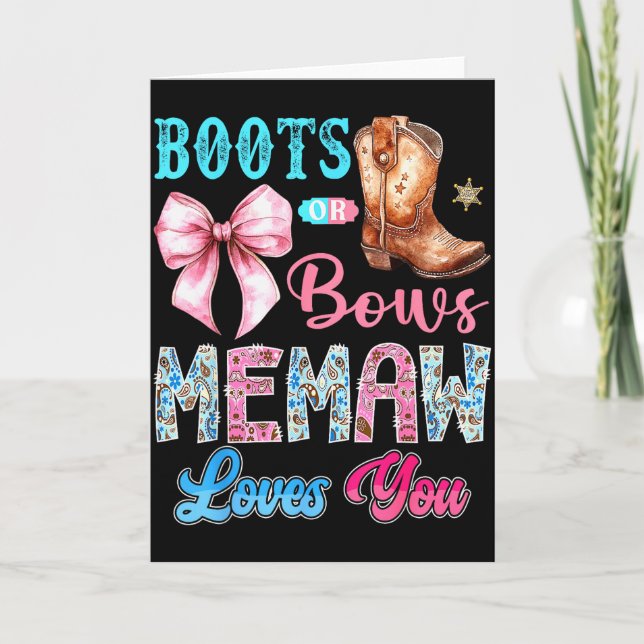 Tarjeta Boots Or Bows Memaw Loves You Gender Reveal Wester (Anverso)