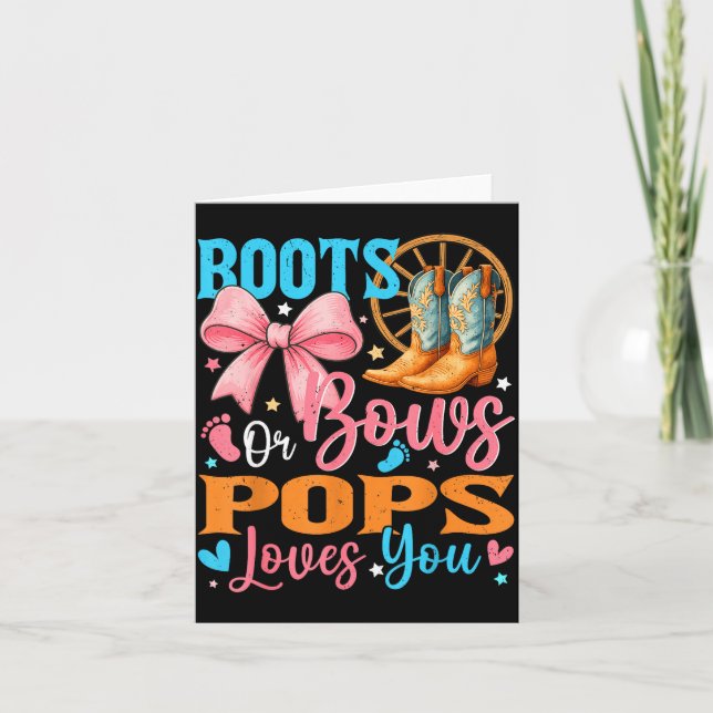 Tarjeta Boots Or Bows Ps Loves You Gender Reveal Family  (Anverso)