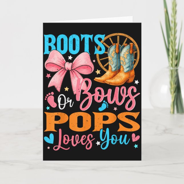 Tarjeta Boots Or Bows Ps Loves You Gender Reveal Family  (Anverso)