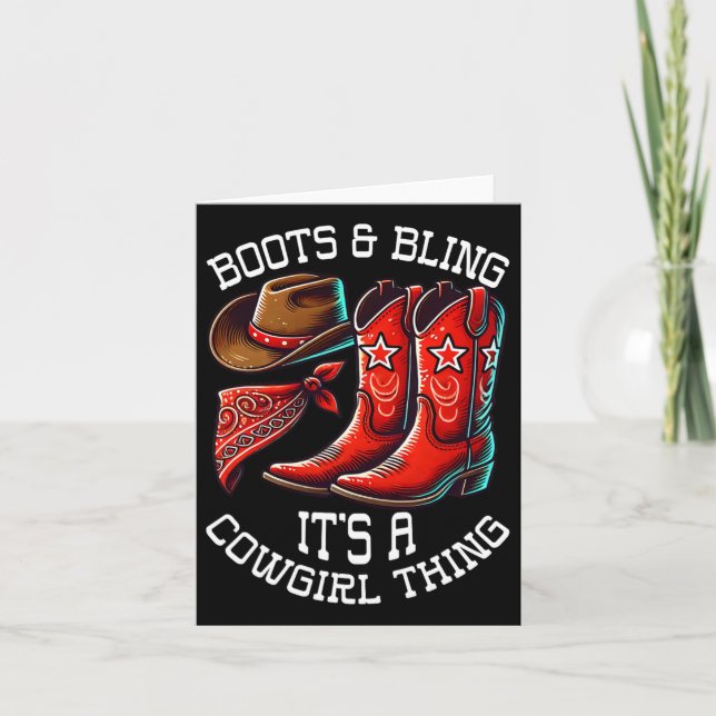 Tarjeta Boots Y Bling Cowgirl Rodeo Hípica En Wes (Anverso)