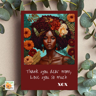 Tarjeta bordado de flores día de la madre con cara hermosa