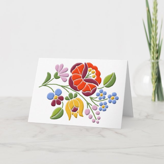 Tarjeta Bordado de Kalocsa - Arte folclórico húngaro (Anverso)