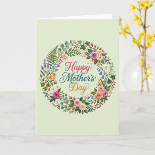 Tarjeta Bordado Falso Floral Feliz Día de la Madre