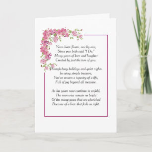 Tarjeta Borde de Peonía Rosa con Poema de Aniversario