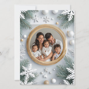 Tarjeta Borde Festivo de Pino de Navidad Foto Personalizad