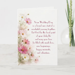 Tarjeta Borde Floral de Cosmos Rosa y Blanco para Boda
