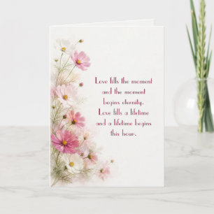 Tarjeta Borde Floral de Cosmos Rosas y Blancos para Boda