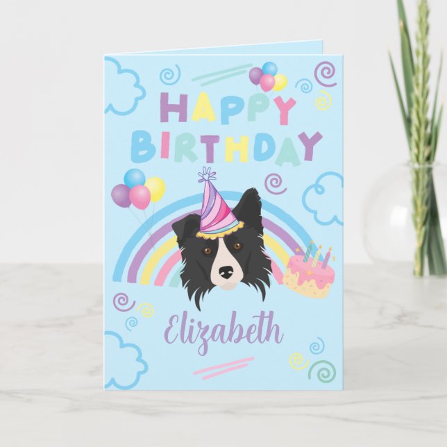 Tarjeta Border Collie Birthday Card in Blue (Anverso)