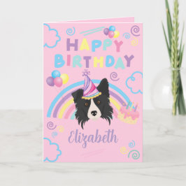 Tarjeta Border Collie Birthday Card in Pink