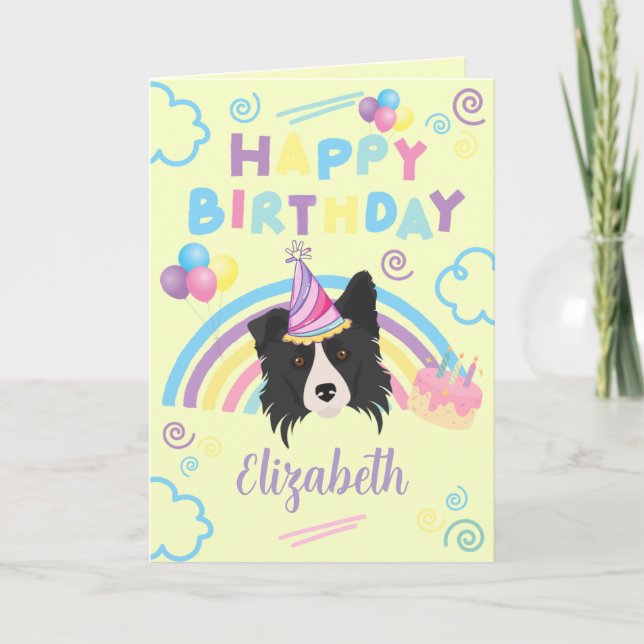 Tarjeta Border Collie Birthday Card in Yellow (Anverso)