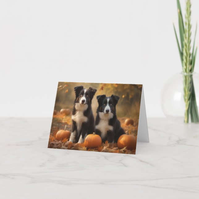 Tarjeta Border Collie Cachorro Otoño Delicia Calabaza (Anverso)
