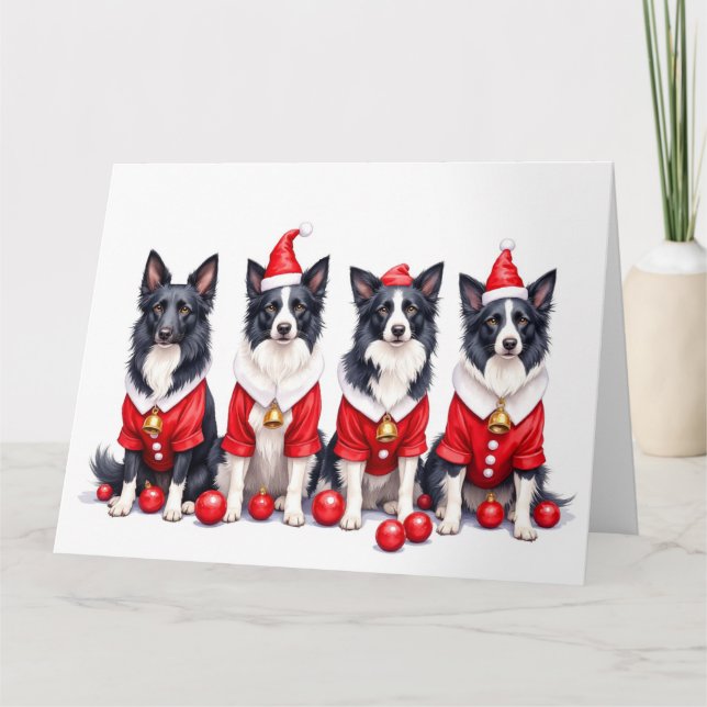 Tarjeta Border Collie Christmas Dress Santa Hat (Anverso)