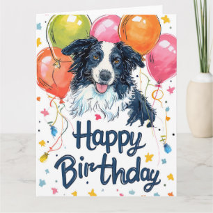 Tarjeta Border Collie con Globos