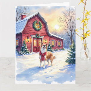 Tarjeta Border Collie de granja campestre en Navidad con a