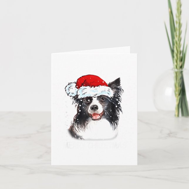 Tarjeta Border Collie Dog Santa Christmas Lights Xmas Boys (Anverso)