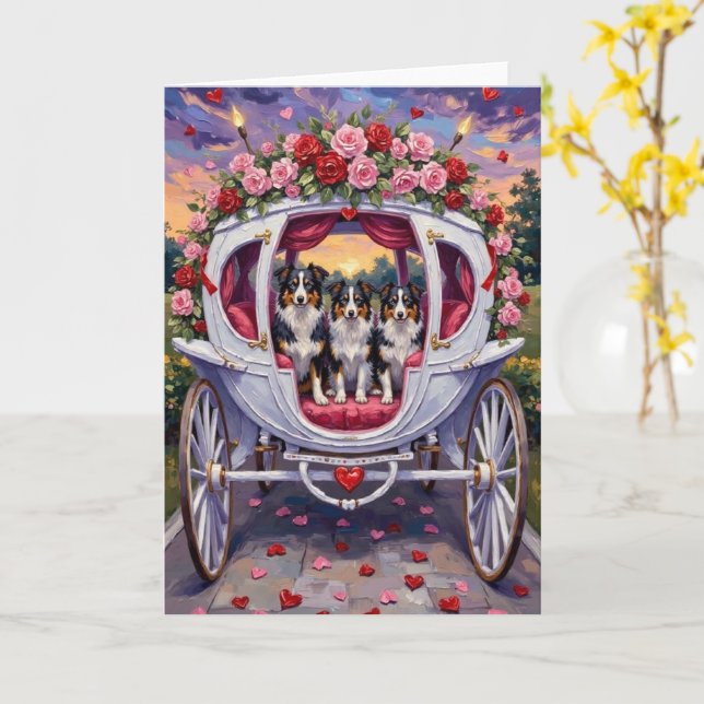 Tarjeta Border Collie Dog Valentine's Day (flor amarilla)