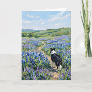 Tarjeta Border Collie en Flores Purpura Manta