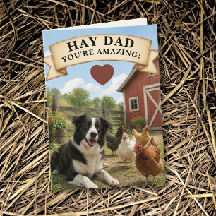 Tarjeta Border Collie Gallina Granero Heno Día del Padre