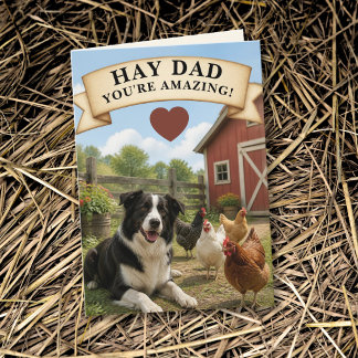 Tarjeta Border Collie Gallina Granero Heno Día del Padre