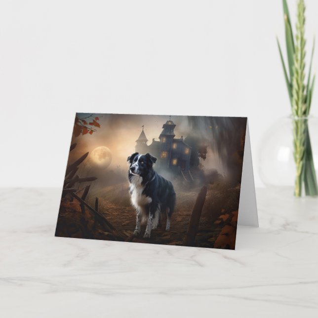 Tarjeta Border Collie Halloween Aterrador (Anverso)