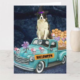 Tarjeta Border Collie Halloween Camión Noche Espeluznante