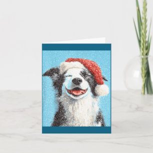 Tarjeta Border Collie Navidad Azul Claro 