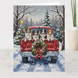 Tarjeta Border Collie Navidad Camión Rojo Festa