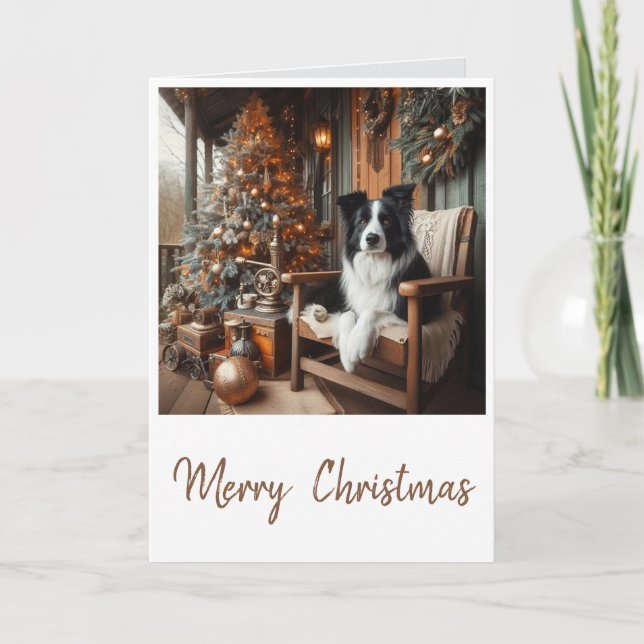 Tarjeta Border Collie Navidad Steampunk  (Anverso)