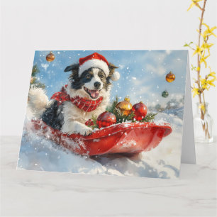Tarjeta Border Collie Perro en Trineo Deja que Nieve Navid