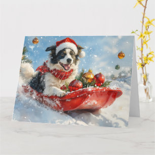 Tarjeta Border Collie Perro en Trineo Deja que Nieve Navid