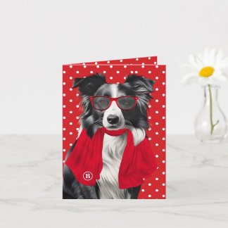 Tarjeta Border Collie Perro Lunares Rojos Monogramado