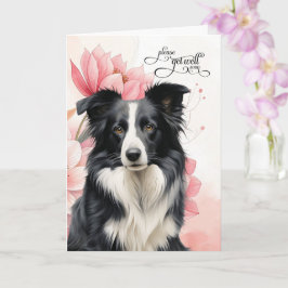 Tarjeta Border Collie Rosa Suave Florales Botánicos Mejora