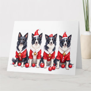 Tarjeta Border Collie vestido de Navidad sombrero de Santa