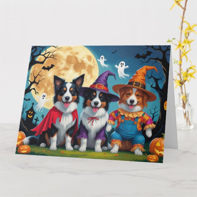 Tarjeta Border Collies Perros Calabaza Halloween Divertido (flor amarilla)