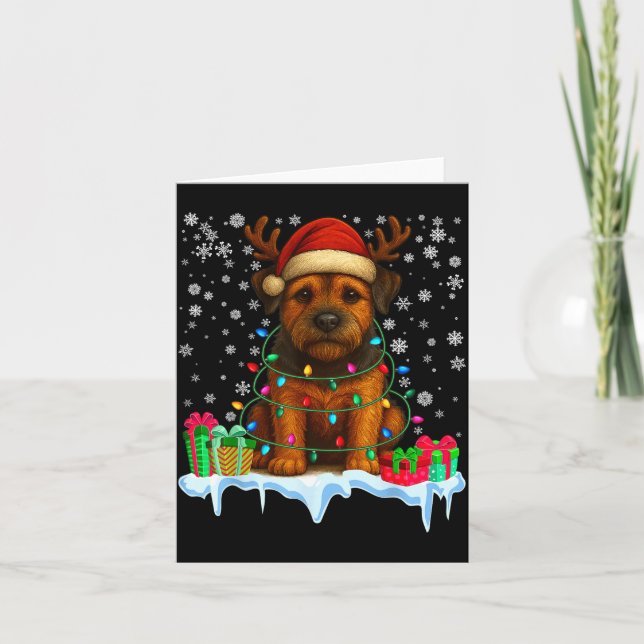 Tarjeta Border Terrier Christmas Santa Hat Reindeer Pajama (Anverso)