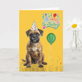 Tarjeta Border Terrier Dog Party Hat Yellow Birthday