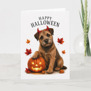 Tarjeta Border Terrier Halloween Perro Diablo
